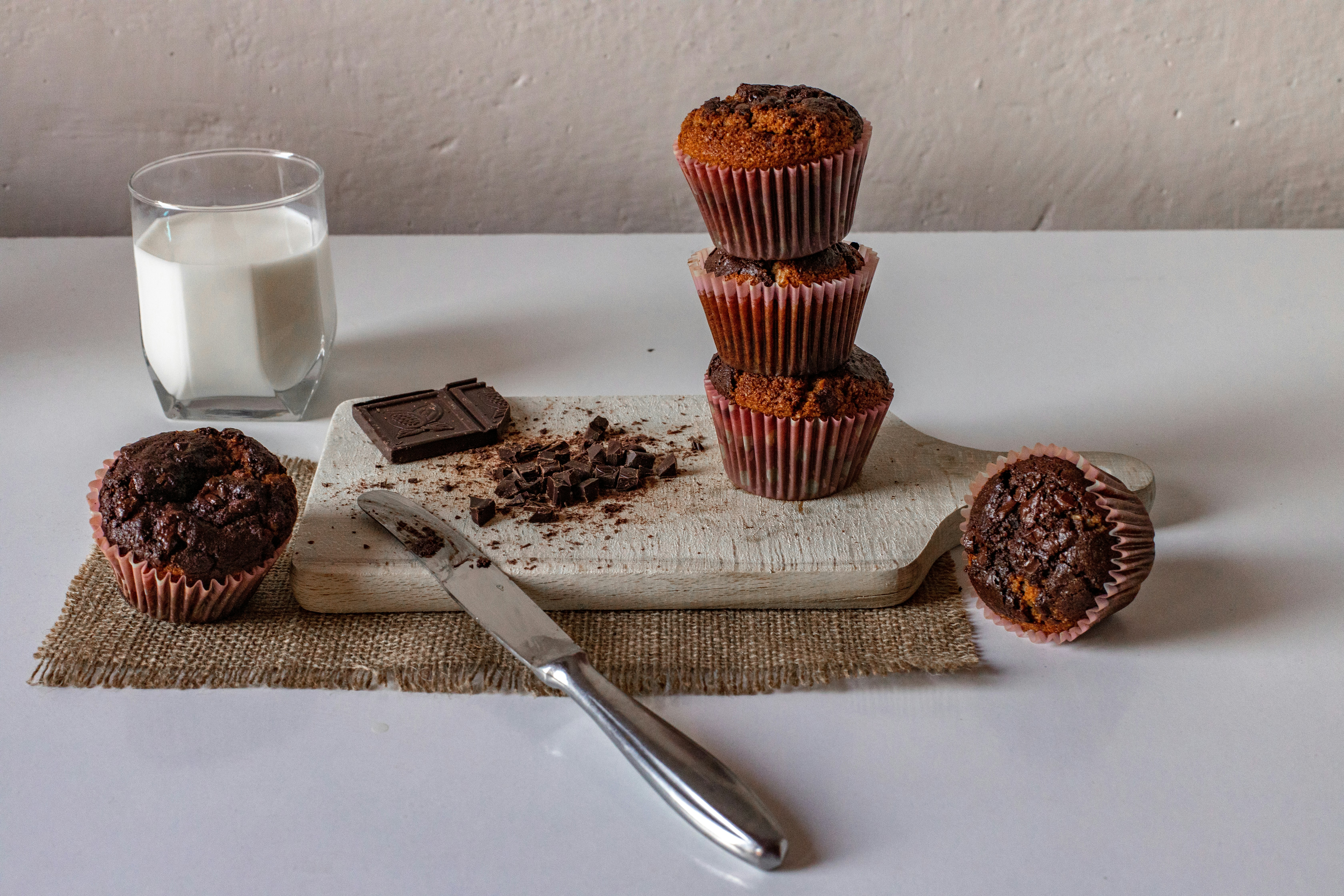 chocolate cupcake on white table